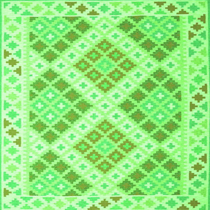 Round Machine Washable Southwestern Green Country Area Rugs, wshcon2107grn