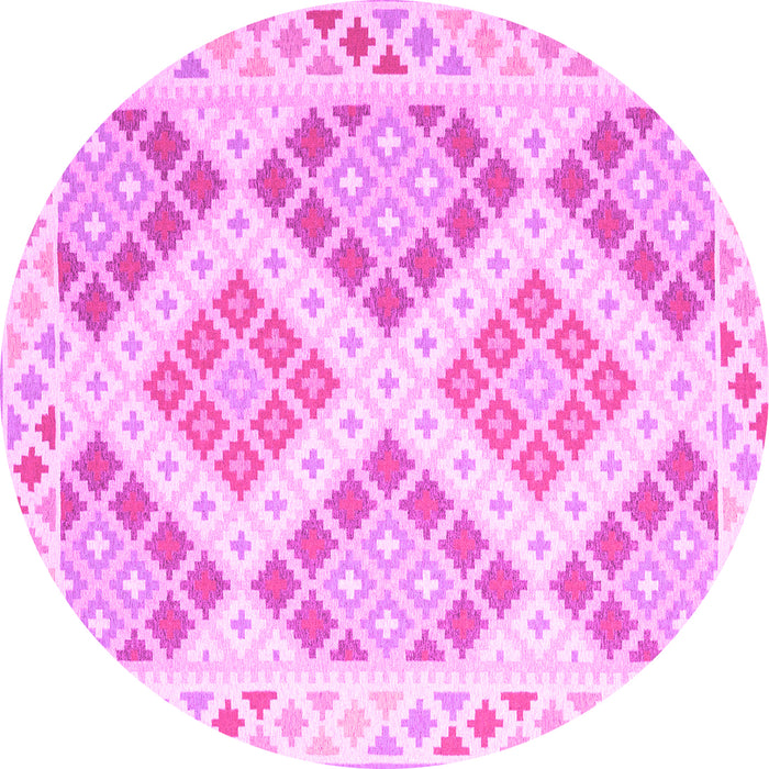 Round Machine Washable Southwestern Pink Country Rug, wshcon2107pnk