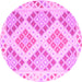 Round Machine Washable Southwestern Pink Country Rug, wshcon2107pnk