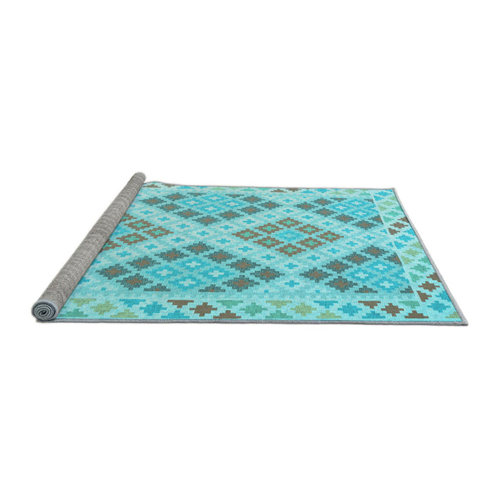 Sideview of Machine Washable Southwestern Light Blue Country Rug, wshcon2107lblu