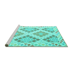 Sideview of Machine Washable Southwestern Turquoise Country Area Rugs, wshcon2107turq