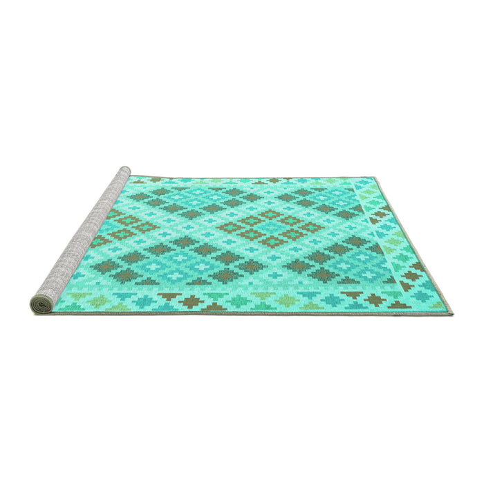 Sideview of Machine Washable Southwestern Turquoise Country Area Rugs, wshcon2107turq