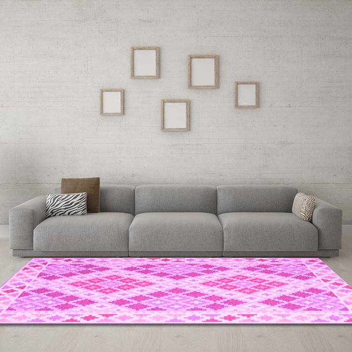 Machine Washable Southwestern Pink Country Rug in a Living Room, wshcon2107pnk