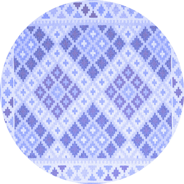 Round Machine Washable Southwestern Blue Country Rug, wshcon2107blu