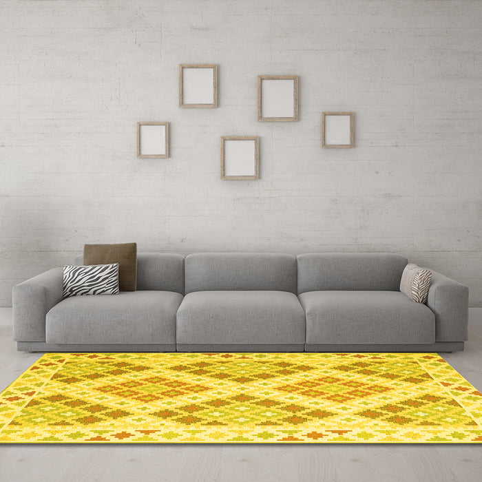 Machine Washable Southwestern Yellow Country Rug in a Living Room, wshcon2107yw