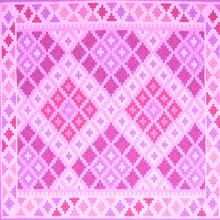 Square Machine Washable Southwestern Pink Country Rug, wshcon2107pnk