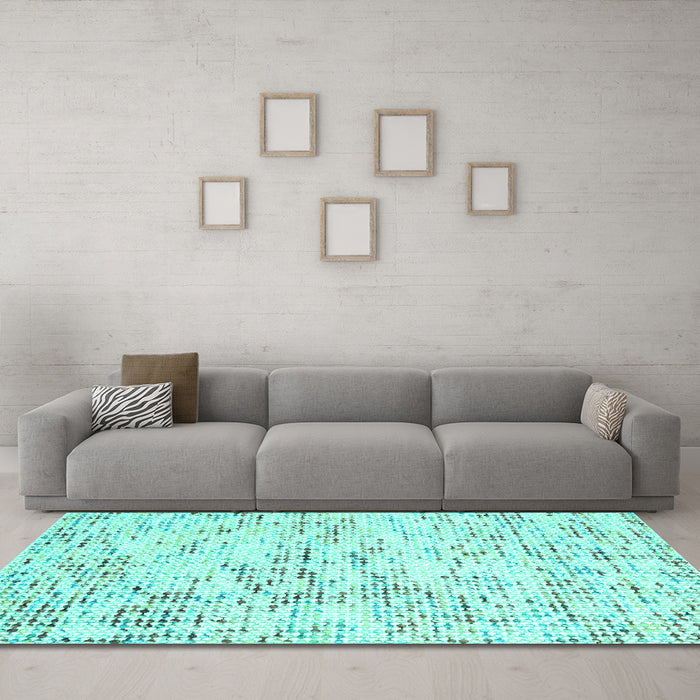 Machine Washable Solid Turquoise Modern Area Rugs in a Living Room,, wshcon2108turq
