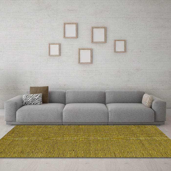 Machine Washable Abstract Yellow Contemporary Rug in a Living Room, wshcon2109yw