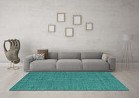 Machine Washable Abstract Turquoise Contemporary Rug, wshcon2109turq