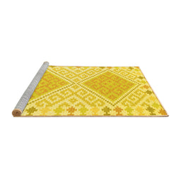 Sideview of Machine Washable Southwestern Yellow Country Rug, wshcon2110yw