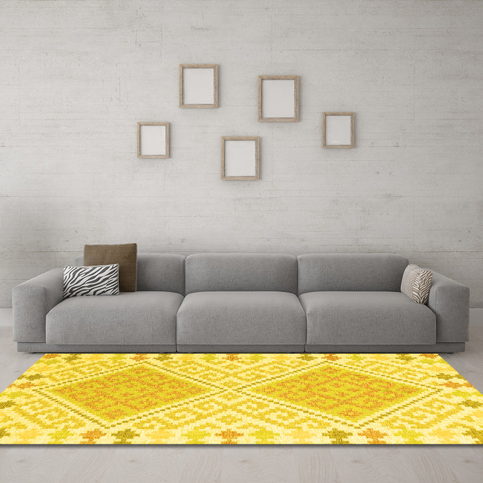 Machine Washable Southwestern Yellow Country Rug in a Living Room, wshcon2110yw