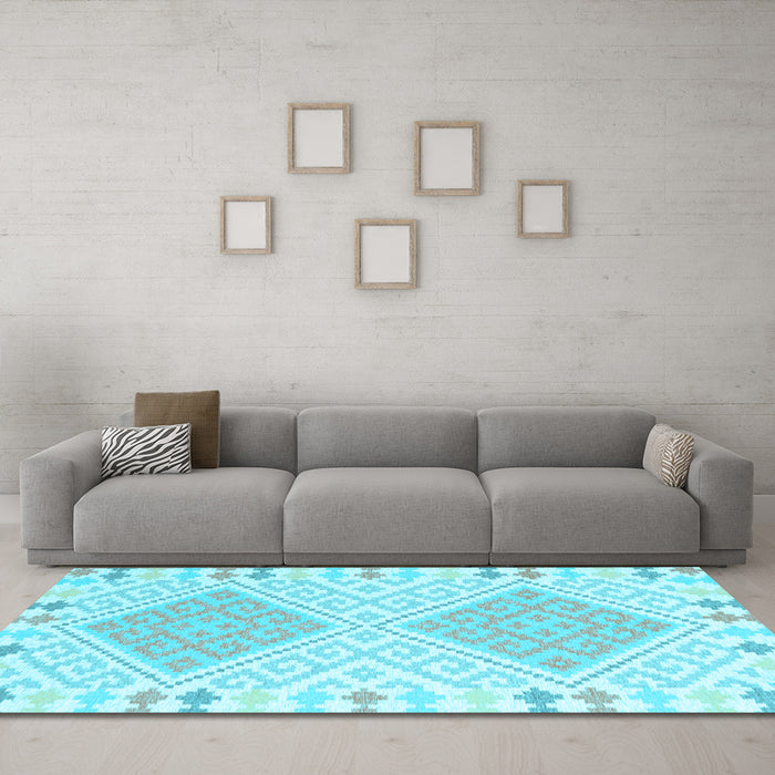 Machine Washable Southwestern Light Blue Country Rug in a Living Room, wshcon2110lblu