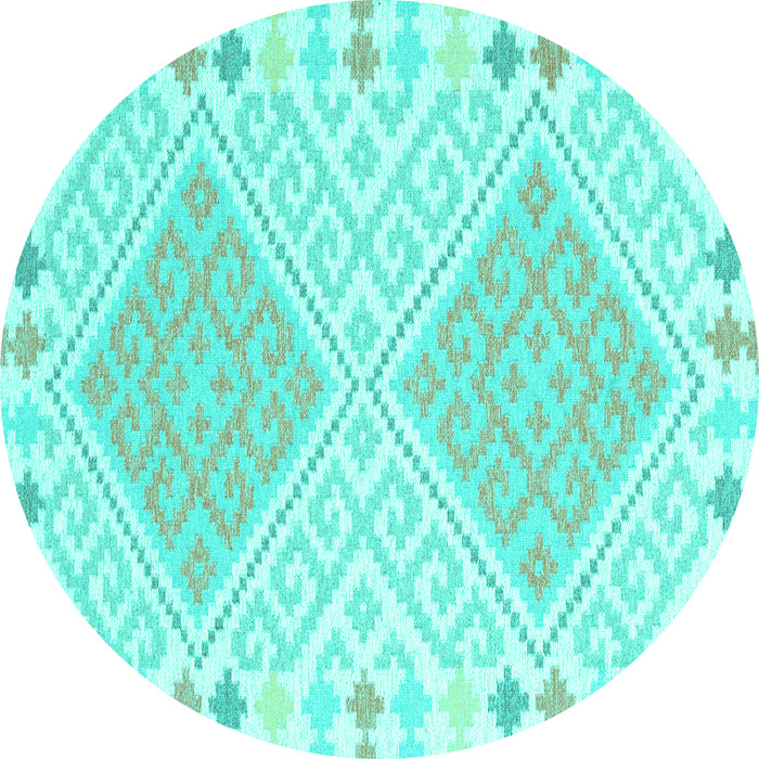 Round Machine Washable Southwestern Turquoise Country Area Rugs, wshcon2110turq