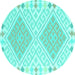 Round Machine Washable Southwestern Turquoise Country Area Rugs, wshcon2110turq