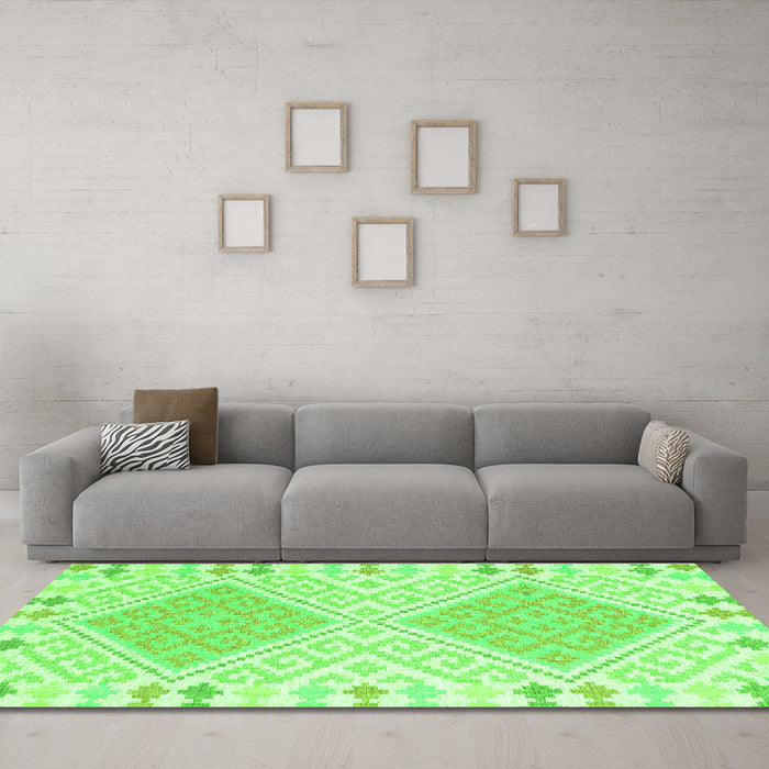 Machine Washable Southwestern Green Country Area Rugs in a Living Room,, wshcon2110grn