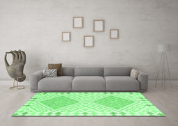 Machine Washable Southwestern Emerald Green Country Area Rugs in a Living Room,, wshcon2110emgrn