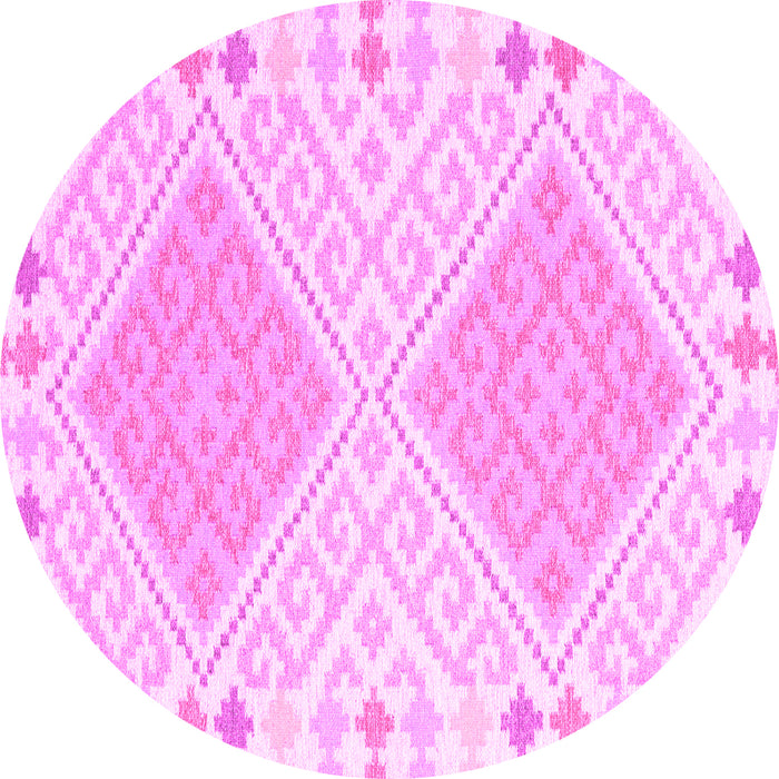 Round Machine Washable Southwestern Pink Country Rug, wshcon2110pnk