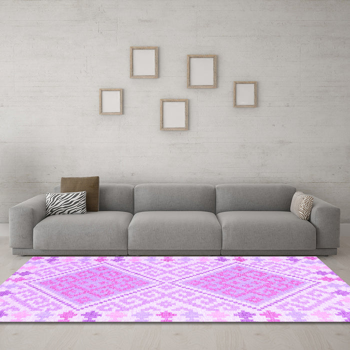 Machine Washable Southwestern Purple Country Area Rugs in a Living Room, wshcon2110pur