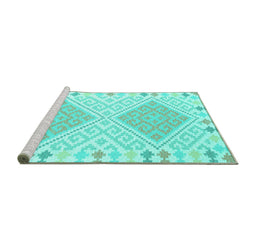 Sideview of Machine Washable Southwestern Turquoise Country Area Rugs, wshcon2110turq