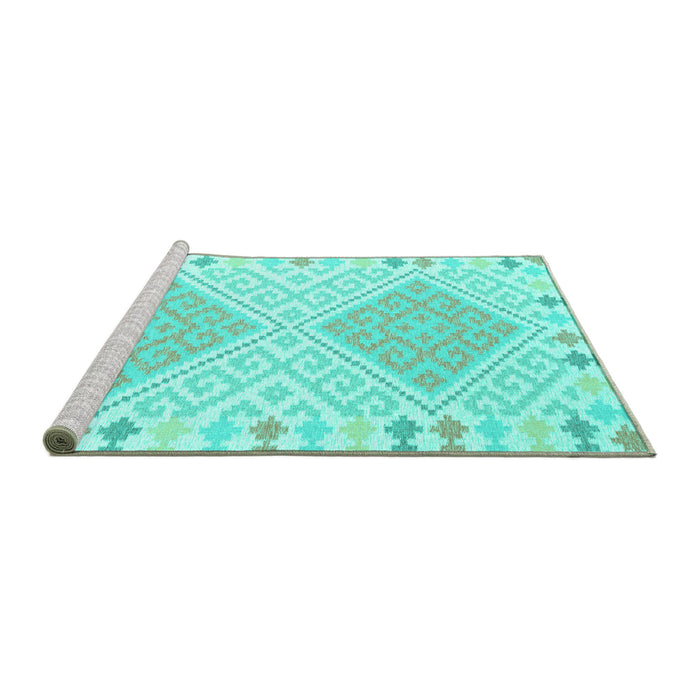 Sideview of Machine Washable Southwestern Turquoise Country Area Rugs, wshcon2110turq