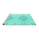 Sideview of Machine Washable Southwestern Turquoise Country Area Rugs, wshcon2110turq