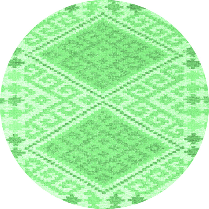 Round Machine Washable Southwestern Emerald Green Country Area Rugs, wshcon2110emgrn