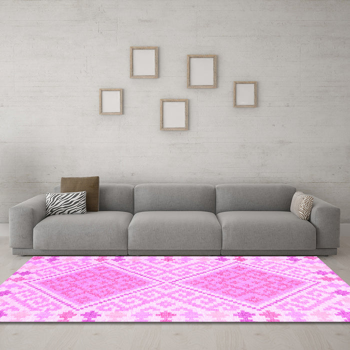 Machine Washable Southwestern Pink Country Rug in a Living Room, wshcon2110pnk