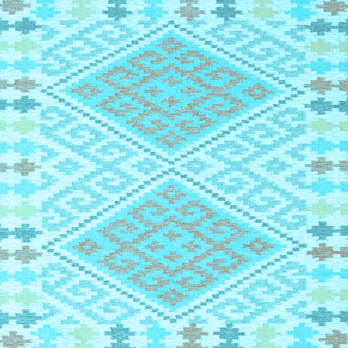 Square Machine Washable Southwestern Light Blue Country Rug, wshcon2110lblu