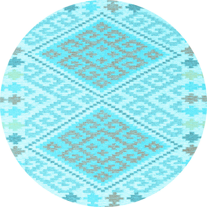 Round Machine Washable Southwestern Light Blue Country Rug, wshcon2110lblu