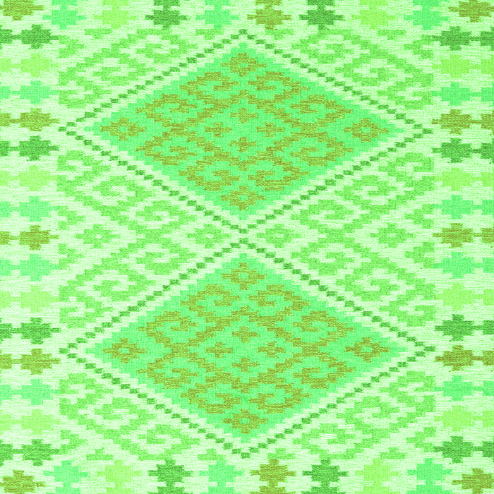 Round Machine Washable Southwestern Green Country Area Rugs, wshcon2110grn