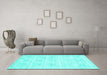 Machine Washable Abstract Turquoise Contemporary Area Rugs in a Living Room,, wshcon2112turq