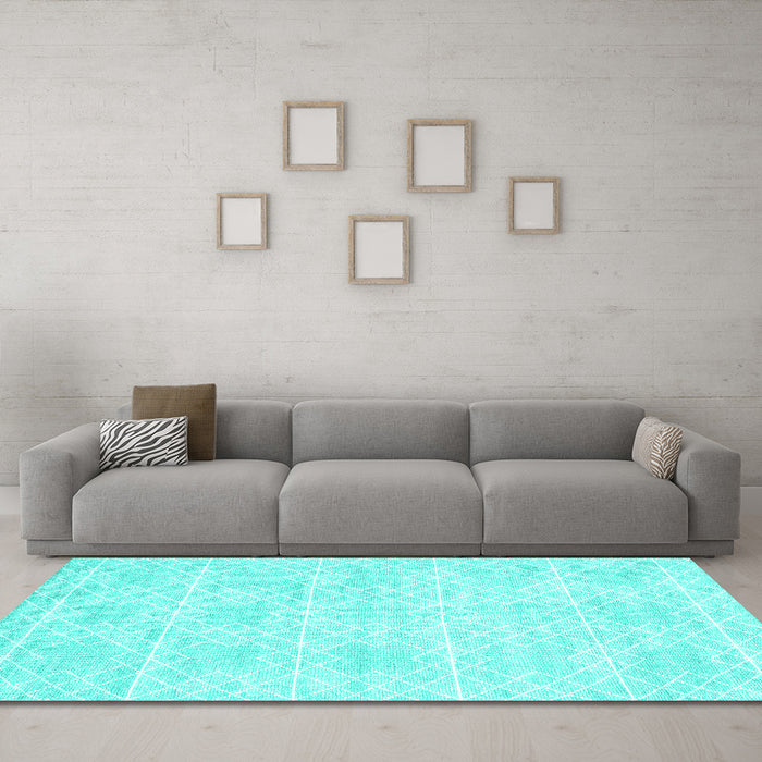 Machine Washable Abstract Turquoise Contemporary Area Rugs in a Living Room,, wshcon2112turq