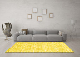 Machine Washable Abstract Yellow Contemporary Rug in a Living Room, wshcon2112yw