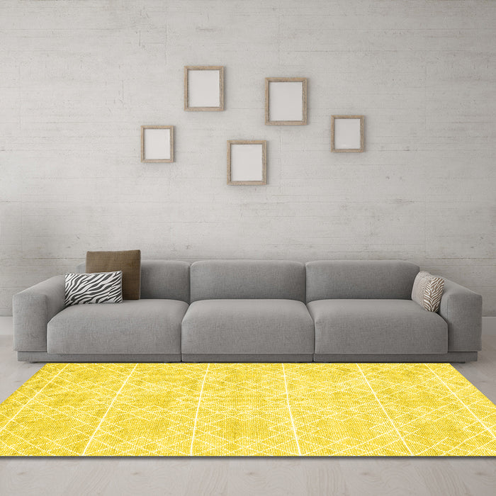 Machine Washable Abstract Yellow Contemporary Rug in a Living Room, wshcon2112yw