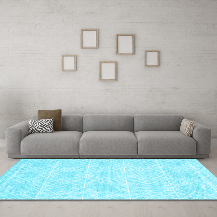 Machine Washable Abstract Light Blue Contemporary Rug in a Living Room, wshcon2112lblu