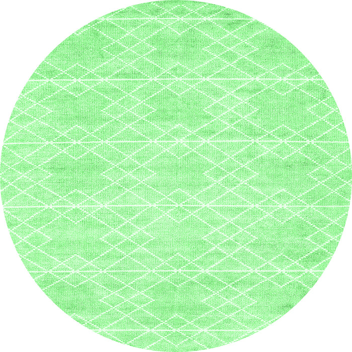 Round Machine Washable Abstract Emerald Green Contemporary Area Rugs, wshcon2112emgrn