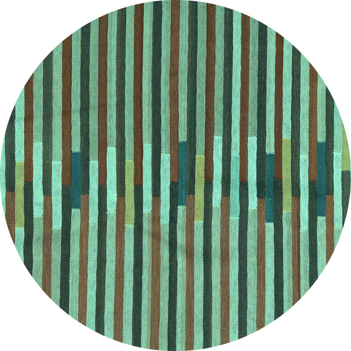 Round Machine Washable Southwestern Turquoise Country Area Rugs, wshcon2113turq