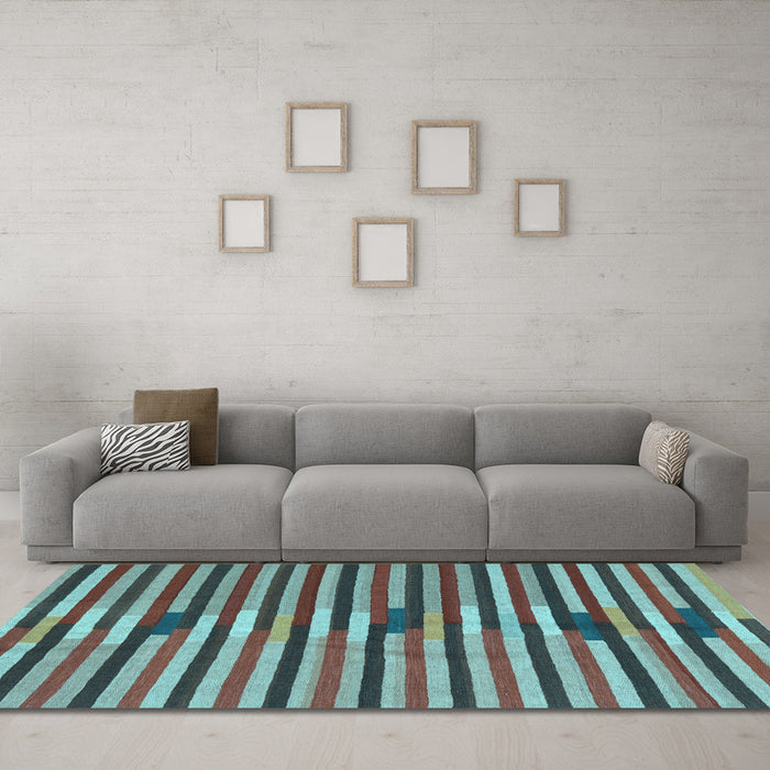 Machine Washable Southwestern Light Blue Country Rug in a Living Room, wshcon2113lblu
