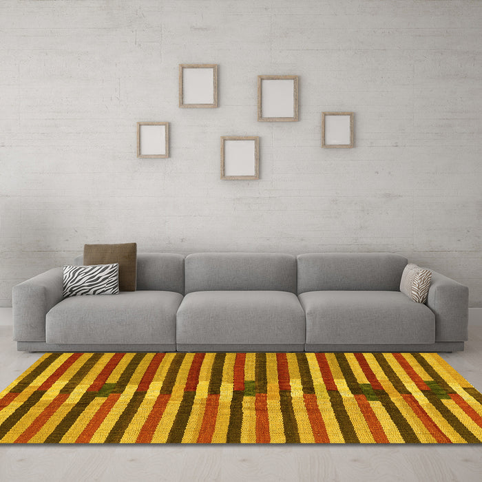 Machine Washable Southwestern Yellow Country Rug in a Living Room, wshcon2113yw