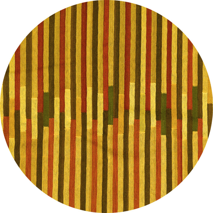 Round Machine Washable Southwestern Yellow Country Rug, wshcon2113yw