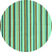 Round Machine Washable Abstract Turquoise Contemporary Area Rugs, wshcon2114turq