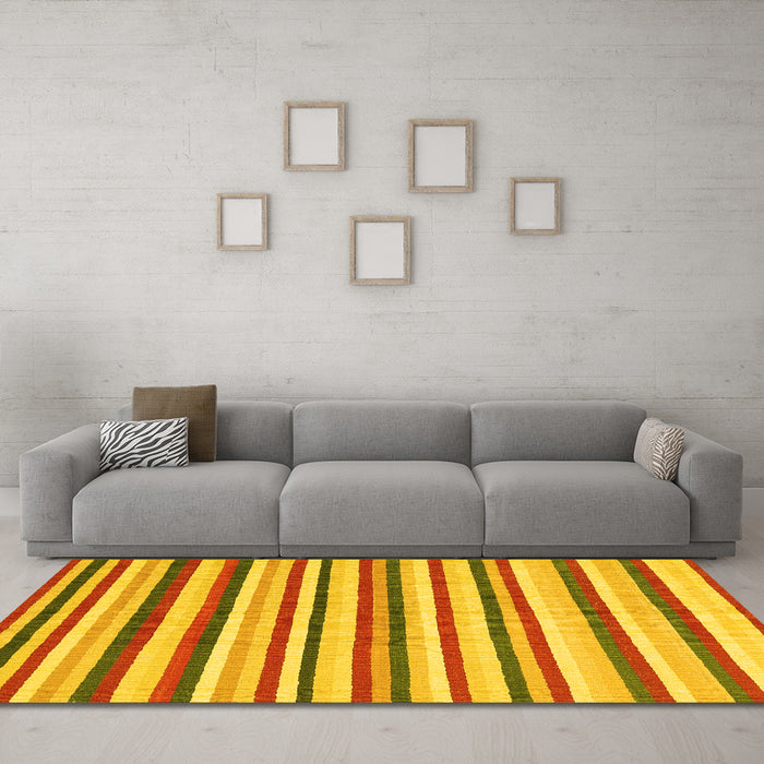 Machine Washable Abstract Yellow Contemporary Rug in a Living Room, wshcon2114yw