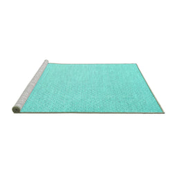 Sideview of Machine Washable Abstract Turquoise Contemporary Area Rugs, wshcon2115turq