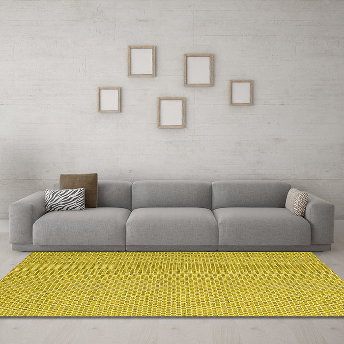 Machine Washable Abstract Yellow Contemporary Rug in a Living Room, wshcon2124yw