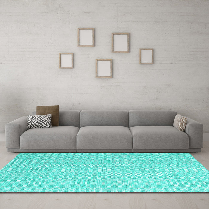 Machine Washable Abstract Turquoise Contemporary Area Rugs in a Living Room,, wshcon2128turq
