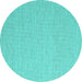 Round Machine Washable Abstract Turquoise Contemporary Area Rugs, wshcon2129turq