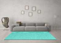 Machine Washable Abstract Turquoise Contemporary Rug, wshcon2129turq