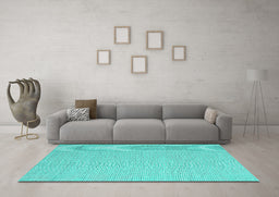 Machine Washable Abstract Turquoise Contemporary Area Rugs in a Living Room,, wshcon2129turq