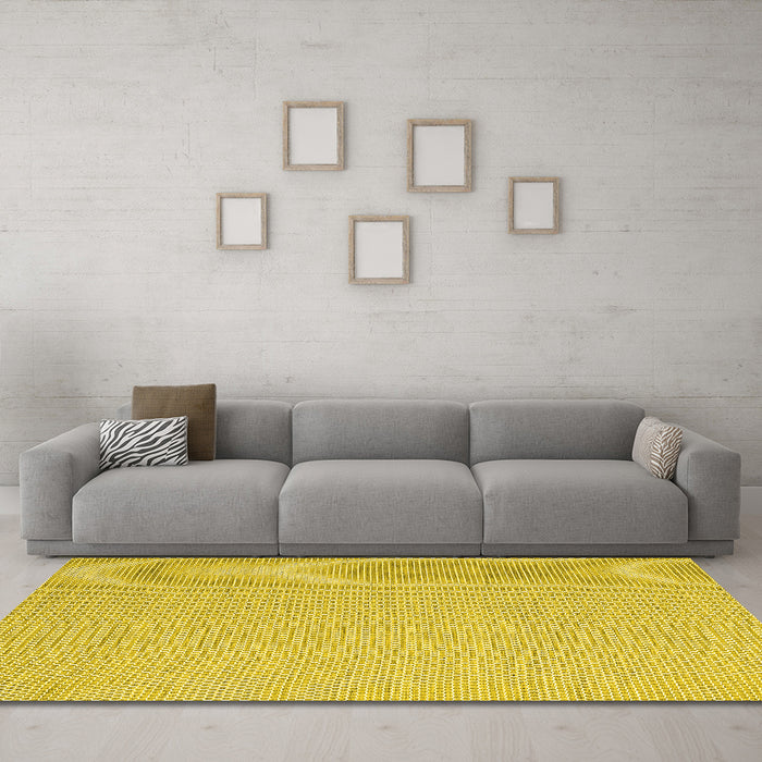 Machine Washable Abstract Yellow Contemporary Rug in a Living Room, wshcon2129yw
