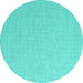 Round Machine Washable Abstract Turquoise Contemporary Area Rugs, wshcon2132turq